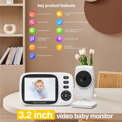 Video Baby Monitor 2.4G Wireless with 3.2 Inches LCD 2 Way Audio