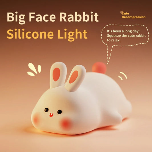 Silicone Night Lights Cute Rabbit Patting Lamp Rechargeable