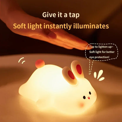 Silicone Night Lights Cute Rabbit Patting Lamp Rechargeable