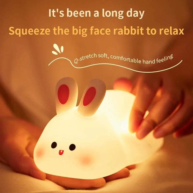 Silicone Night Lights Cute Rabbit Patting Lamp Rechargeable