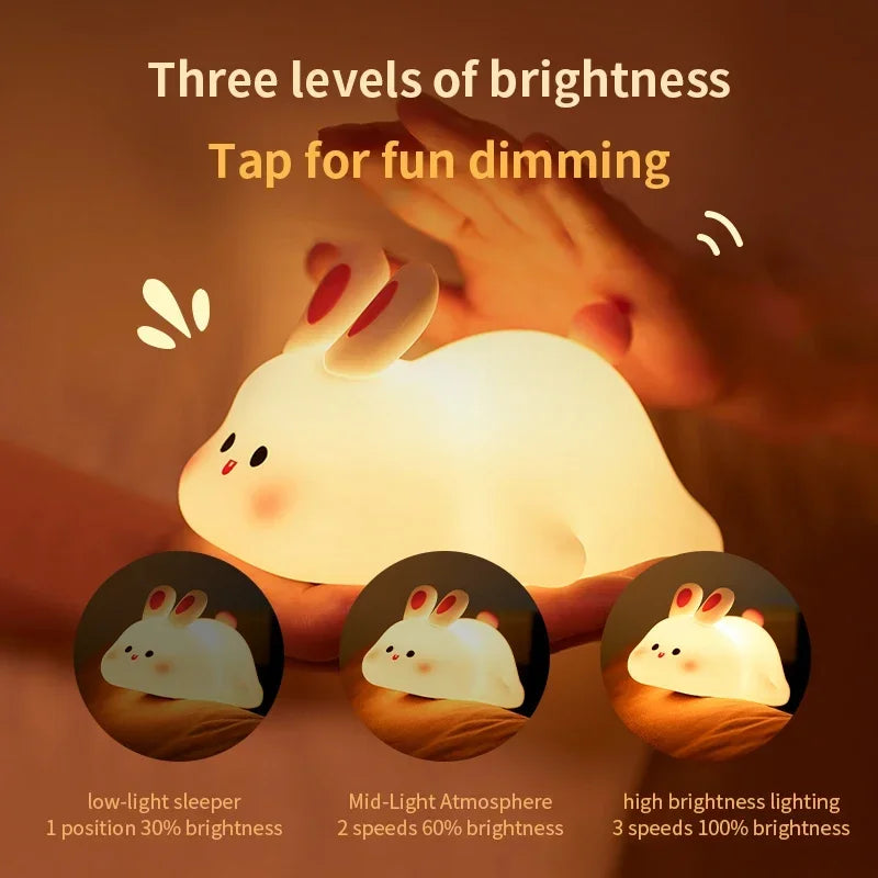 Silicone Night Lights Cute Rabbit Patting Lamp Rechargeable