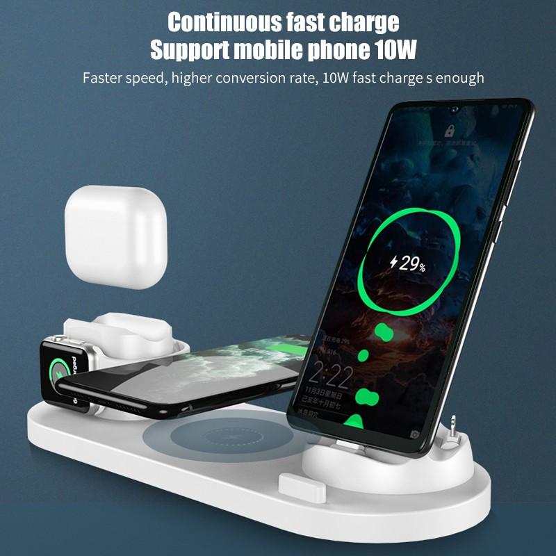 6 in 1 Wireless Charger Dock Station for iPhone/Android/Type-C USB Phones