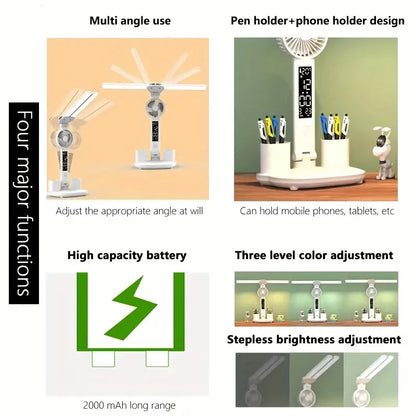 Double-headed Lighting LED Fan Plug-in Radio Light Fan Portable For Bedroom Cooling Eye Protection Study College Table Lamp